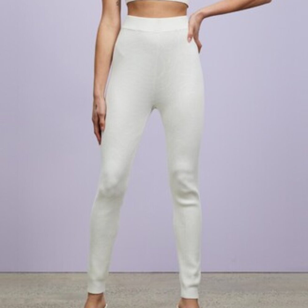 Fashion Nova Cream Ribbed Leggings